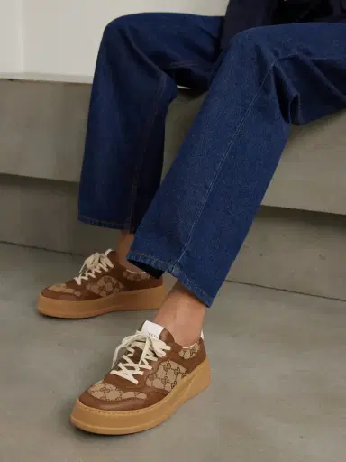 Gucci Gg Leather And Canvas Sneakers | Thumbnail 2 Gucci Gg Leather And Canvas Sneakers | Thumbnail 2