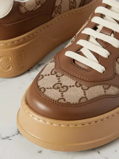 Gucci Gg Leather And Canvas Sneakers | Thumbnail 4 Gucci Gg Leather And Canvas Sneakers | Thumbnail 4