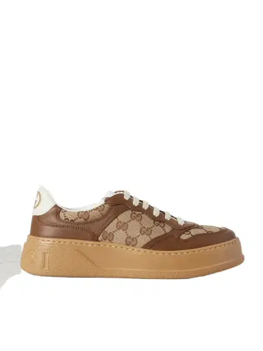 Gucci Gg Leather And Canvas Sneakers | Thumbnail 1 Gucci Gg Leather And Canvas Sneakers | Thumbnail 1