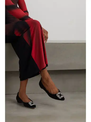 Manolo Blahnik Hangisiflat Embellished Velvet Point-toe Flats | Thumbnail 2 Manolo Blahnik Hangisiflat Embellished Velvet Point-toe Flats | Thumbnail 2