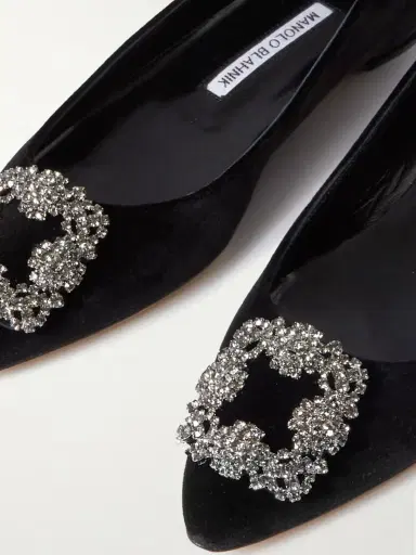Manolo Blahnik Hangisiflat Embellished Velvet Point-toe Flats | Thumbnail 4 Manolo Blahnik Hangisiflat Embellished Velvet Point-toe Flats | Thumbnail 4