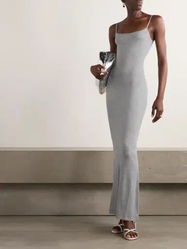 Skims Soft ounge Ribbed ong Stretch-modal Slip Dress - Heather Grey | Thumbnail 2 Skims Soft ounge Ribbed ong Stretch-modal Slip Dress - Heather Grey | Thumbnail 2