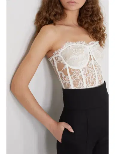 McQueen Satin-trimmed Cotton-blend Corded Lace Bustier Top | Thumbnail 3 McQueen Satin-trimmed Cotton-blend Corded Lace Bustier Top | Thumbnail 3