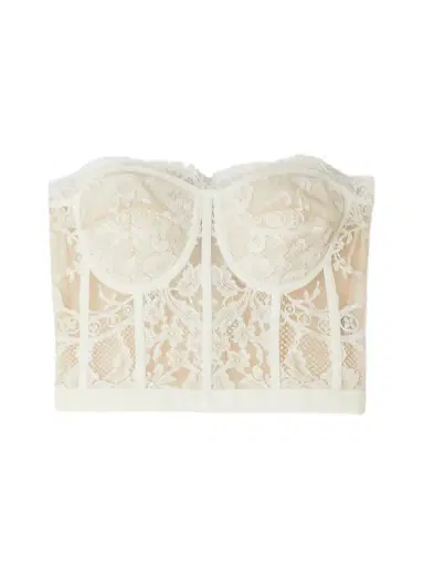 McQueen Satin-trimmed Cotton-blend Corded Lace Bustier Top | Thumbnail 1 McQueen Satin-trimmed Cotton-blend Corded Lace Bustier Top | Thumbnail 1