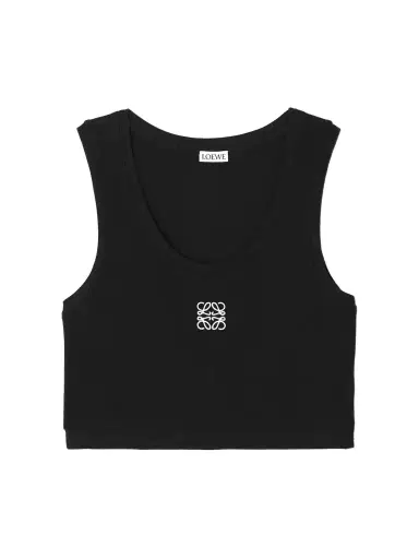 Loewe Anagram Poplin-paneled Embroidered Ribbed Stretch-cotton Jersey Tank | Thumbnail 1 Loewe Anagram Poplin-paneled Embroidered Ribbed Stretch-cotton Jersey Tank | Thumbnail 1