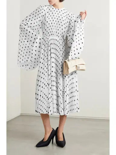 Balenciaga Pleated Polka-dot Crepe Midi Dress | Thumbnail 3 Balenciaga Pleated Polka-dot Crepe Midi Dress | Thumbnail 3