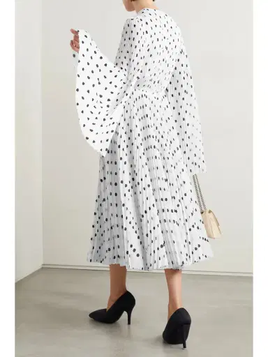 Balenciaga Pleated Polka-dot Crepe Midi Dress | Thumbnail 4 Balenciaga Pleated Polka-dot Crepe Midi Dress | Thumbnail 4