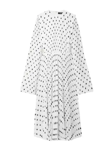 Balenciaga Pleated Polka-dot Crepe Midi Dress | Thumbnail 1 Balenciaga Pleated Polka-dot Crepe Midi Dress | Thumbnail 1