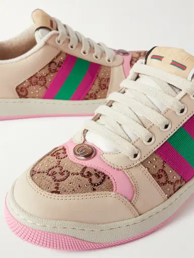 Gucci Screener Embellished Canvas And Leather Sneakers | Thumbnail 4 Gucci Screener Embellished Canvas And Leather Sneakers | Thumbnail 4