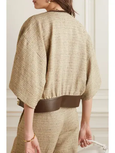 Loro Piana Lyron Leather-trimmed Linen Jacket | Thumbnail 4 Loro Piana Lyron Leather-trimmed Linen Jacket | Thumbnail 4