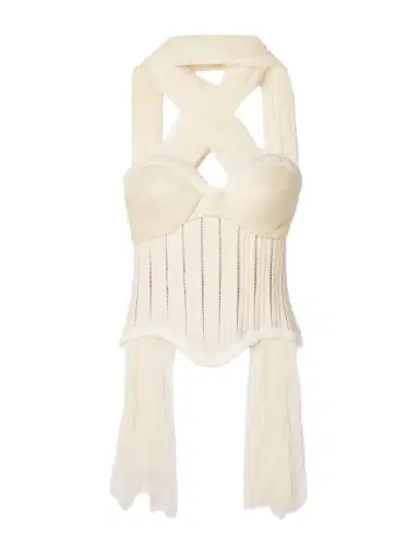 Danielle Frankel Anika Strapless Cotton-blend Twill, Tulle And Plissé-satin Bustier Top | Thumbnail 1 Danielle Frankel Anika Strapless Cotton-blend Twill, Tulle And Plissé-satin Bustier Top | Thumbnail 1