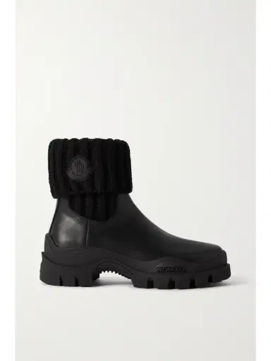 Moncler Larue Ribbed-knit And Leather Ankle Boots | Thumbnail 1 Moncler Larue Ribbed-knit And Leather Ankle Boots | Thumbnail 1