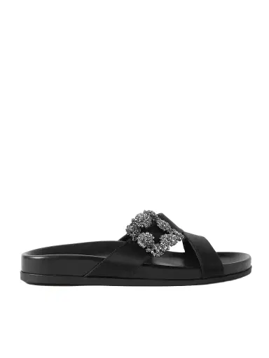 Manolo Blahnik Chilanghi Buckled Satin Slides | Thumbnail 1 Manolo Blahnik Chilanghi Buckled Satin Slides | Thumbnail 1