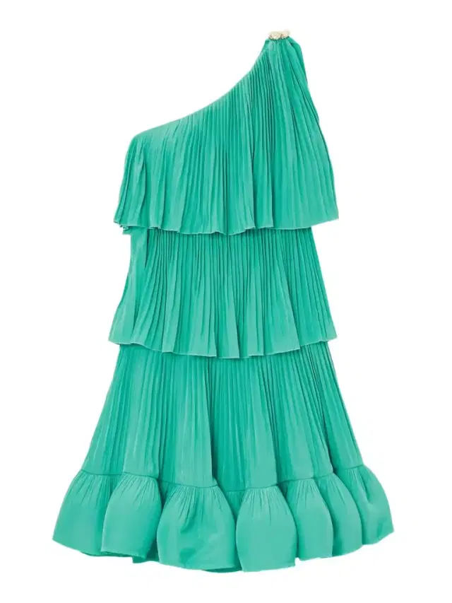 One-shoulder Tiered Ruffled Charmeuse Mini Dress