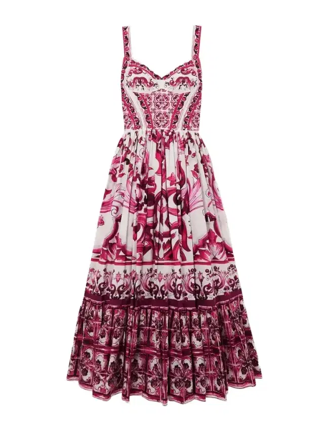 Maiolica Pleated Printed Cotton-poplin Maxi Dress
