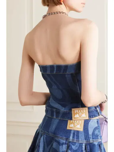 PUCCI Printed Stretch-denim Bustier Top | Thumbnail 3 PUCCI Printed Stretch-denim Bustier Top | Thumbnail 3