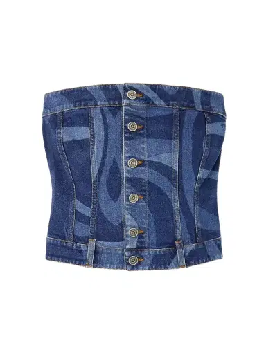 PUCCI Printed Stretch-denim Bustier Top | Thumbnail 1 PUCCI Printed Stretch-denim Bustier Top | Thumbnail 1