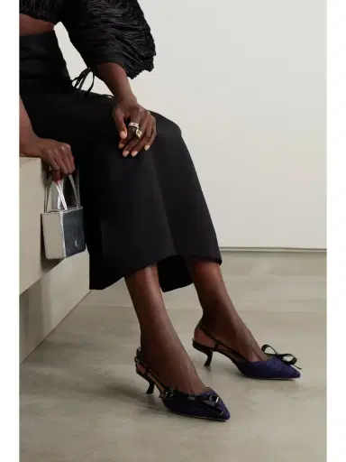 Roger Vivier Virgule 55 Patent-leather And Bouclé-tweed Slingback Pumps | Thumbnail 2 Roger Vivier Virgule 55 Patent-leather And Bouclé-tweed Slingback Pumps | Thumbnail 2