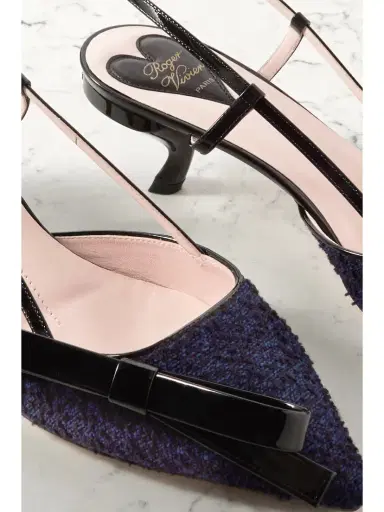 Roger Vivier Virgule 55 Patent-leather And Bouclé-tweed Slingback Pumps | Thumbnail 4 Roger Vivier Virgule 55 Patent-leather And Bouclé-tweed Slingback Pumps | Thumbnail 4