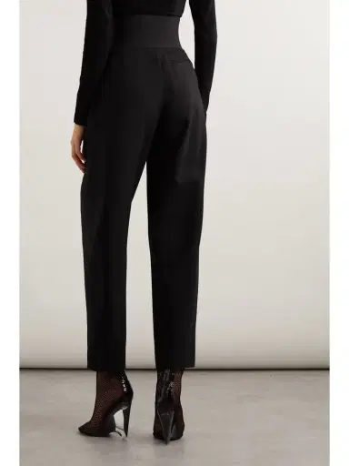 Alaïa Belted Pleated Leather-trimmed Wool-blend Tapered Pants | Thumbnail 3 Alaïa Belted Pleated Leather-trimmed Wool-blend Tapered Pants | Thumbnail 3