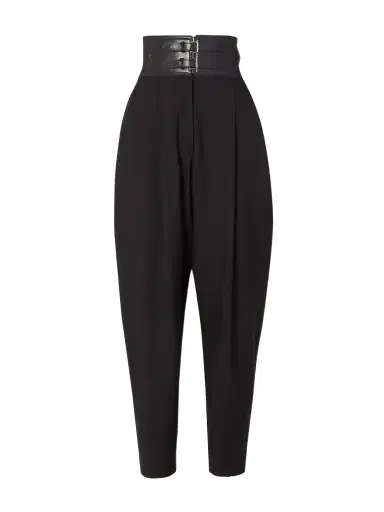 Alaïa Belted Pleated Leather-trimmed Wool-blend Tapered Pants | Thumbnail 1 Alaïa Belted Pleated Leather-trimmed Wool-blend Tapered Pants | Thumbnail 1