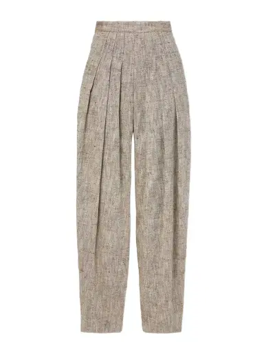 Loro Piana Asael Pleated Silk, Hemp And Cotton-blend Tweed Tapered Pants | Thumbnail 1 Loro Piana Asael Pleated Silk, Hemp And Cotton-blend Tweed Tapered Pants | Thumbnail 1