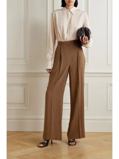 Loro Piana Jail Pleated Pinstriped Silk-blend Georgette Wide-leg Pants | Thumbnail 2 Loro Piana Jail Pleated Pinstriped Silk-blend Georgette Wide-leg Pants | Thumbnail 2