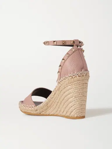 Valentino Garavani Rockstud 105 Textured-leather Espadrille Wedge Sandals | Thumbnail 3 Valentino Garavani Rockstud 105 Textured-leather Espadrille Wedge Sandals | Thumbnail 3