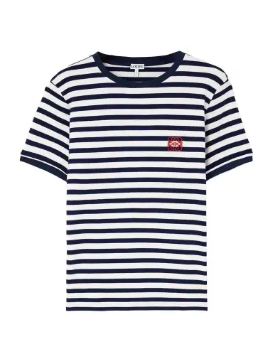 Loewe Anagram Embroidered Striped Jersey T-shirt - x large | Thumbnail 1 Loewe Anagram Embroidered Striped Jersey T-shirt - x large | Thumbnail 1