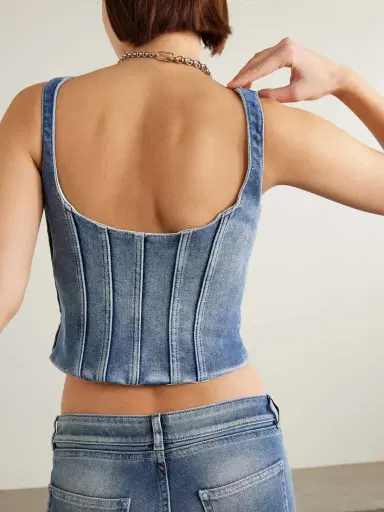 Off-White Cropped Stretch-denim Bustier Top | Thumbnail 3 Off-White Cropped Stretch-denim Bustier Top | Thumbnail 3