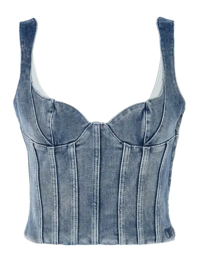 Cropped Stretch-denim Bustier Top Cropped Stretch-denim Bustier Top