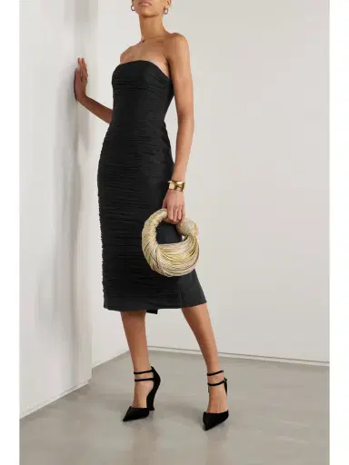 Carolina Herrera Strapless Ruched Silk-crepe Midi Dress | Thumbnail 2 Carolina Herrera Strapless Ruched Silk-crepe Midi Dress | Thumbnail 2