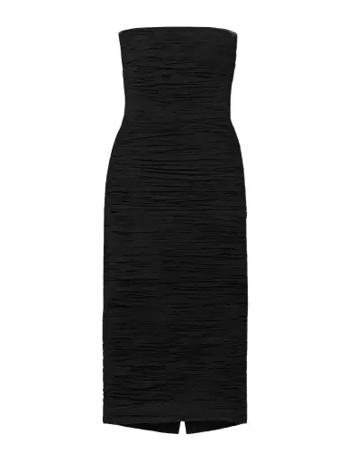 Carolina Herrera Strapless Ruched Silk-crepe Midi Dress | Thumbnail 1 Carolina Herrera Strapless Ruched Silk-crepe Midi Dress | Thumbnail 1