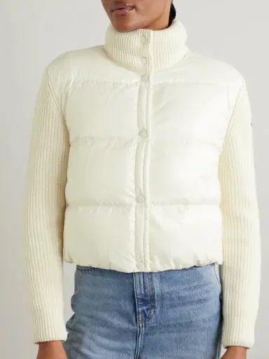 Moncler Ribbed Wool And Quilted Shell Down Hoodie | Thumbnail 3 Moncler Ribbed Wool And Quilted Shell Down Hoodie | Thumbnail 3