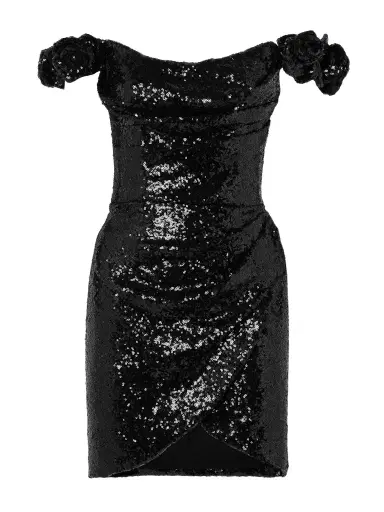 Costarellos Off-the-shoulder Appliquéd Draped Sequined Crepe Mini Dress | Thumbnail 1 Costarellos Off-the-shoulder Appliquéd Draped Sequined Crepe Mini Dress | Thumbnail 1