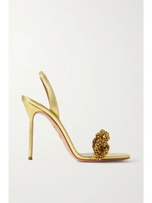 Chain Of Love 105 Embellished Metallic Leather Slingback Sandals