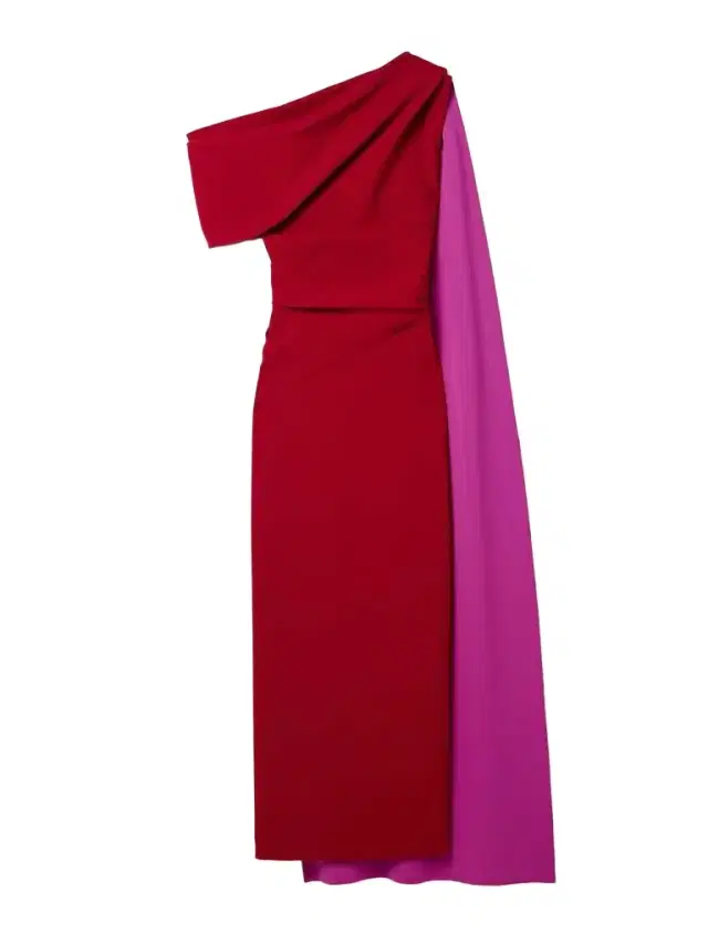 Maite One-shoulder Cape-effect Two-tone Cady Maxi Dress - UK 20