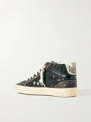 Golden Goose Mid Star Suede And Leather-trimmed Distressed Glittered Faux Leather Sneakers | Thumbnail 3 Golden Goose Mid Star Suede And Leather-trimmed Distressed Glittered Faux Leather Sneakers | Thumbnail 3
