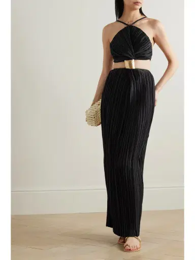 Cult Gaia Mitra Embellished Cutout Plissé-satin Halterneck Gown | Thumbnail 2 Cult Gaia Mitra Embellished Cutout Plissé-satin Halterneck Gown | Thumbnail 2
