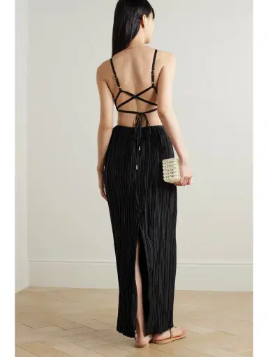 Cult Gaia Mitra Embellished Cutout Plissé-satin Halterneck Gown | Thumbnail 3 Cult Gaia Mitra Embellished Cutout Plissé-satin Halterneck Gown | Thumbnail 3