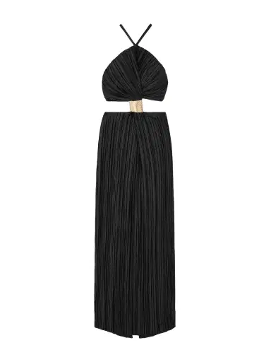 Cult Gaia Mitra Embellished Cutout Plissé-satin Halterneck Gown | Thumbnail 1 Cult Gaia Mitra Embellished Cutout Plissé-satin Halterneck Gown | Thumbnail 1