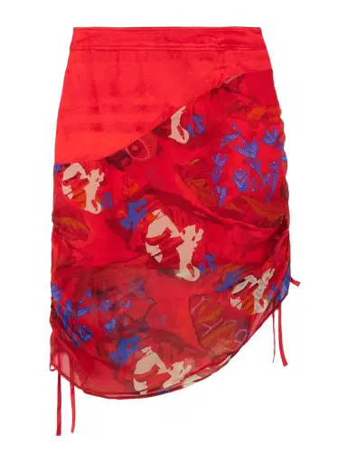 Ahluwalia Priya Asymmetric Ruched Satin And Printed Tulle Mini Skirt - UK 14 | Thumbnail 1 Ahluwalia Priya Asymmetric Ruched Satin And Printed Tulle Mini Skirt - UK 14 | Thumbnail 1