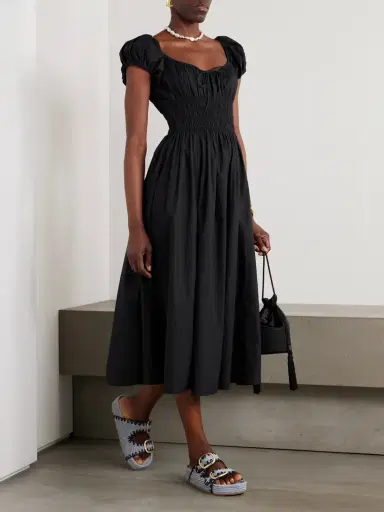 DÔEN Quinn Tie-detailed Shirred Organic Cotton-poplin Midi Dress | Thumbnail 2 DÔEN Quinn Tie-detailed Shirred Organic Cotton-poplin Midi Dress | Thumbnail 2