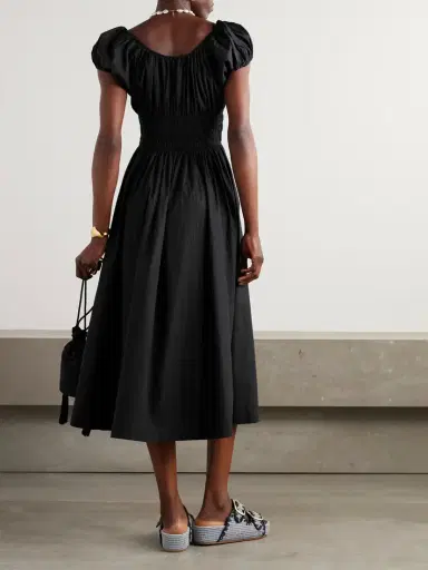 DÔEN Quinn Tie-detailed Shirred Organic Cotton-poplin Midi Dress | Thumbnail 3 DÔEN Quinn Tie-detailed Shirred Organic Cotton-poplin Midi Dress | Thumbnail 3