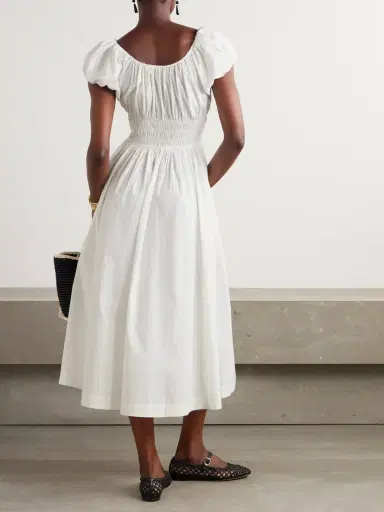 DÔEN Quinn Tie-detailed Shirred Organic Cotton-poplin Midi Dress | Thumbnail 3 DÔEN Quinn Tie-detailed Shirred Organic Cotton-poplin Midi Dress | Thumbnail 3