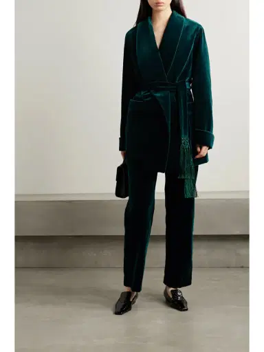 Loro Piana Raniya Belted Macramé-trimmed Cotton-blend Velvet Jacket | Thumbnail 2 Loro Piana Raniya Belted Macramé-trimmed Cotton-blend Velvet Jacket | Thumbnail 2