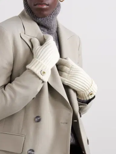 Gucci Embellished Leather-trimmed Wool And Cashmere-blend Gloves | Thumbnail 2 Gucci Embellished Leather-trimmed Wool And Cashmere-blend Gloves | Thumbnail 2