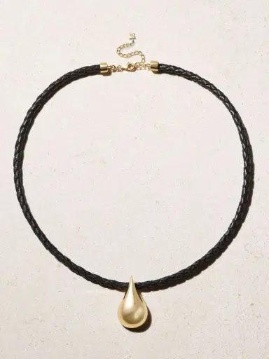 Mateo Water Droplet Leather And 14-karat Gold Necklace | Thumbnail 4 Mateo Water Droplet Leather And 14-karat Gold Necklace | Thumbnail 4