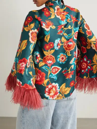 La DoubleJ Make An Exit Feather-trimmed Floral-print Silk-twill Top | Thumbnail 3 La DoubleJ Make An Exit Feather-trimmed Floral-print Silk-twill Top | Thumbnail 3