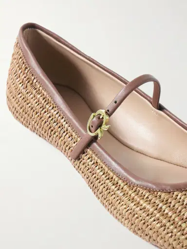 Gianvito Rossi Carla Leather-trimmed Raffia Mary Jane Ballet Flats | Thumbnail 4 Gianvito Rossi Carla Leather-trimmed Raffia Mary Jane Ballet Flats | Thumbnail 4